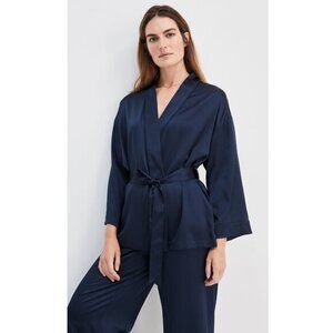 HAVEN Well Within Washable Silk Wrap Top XS Navy Blue